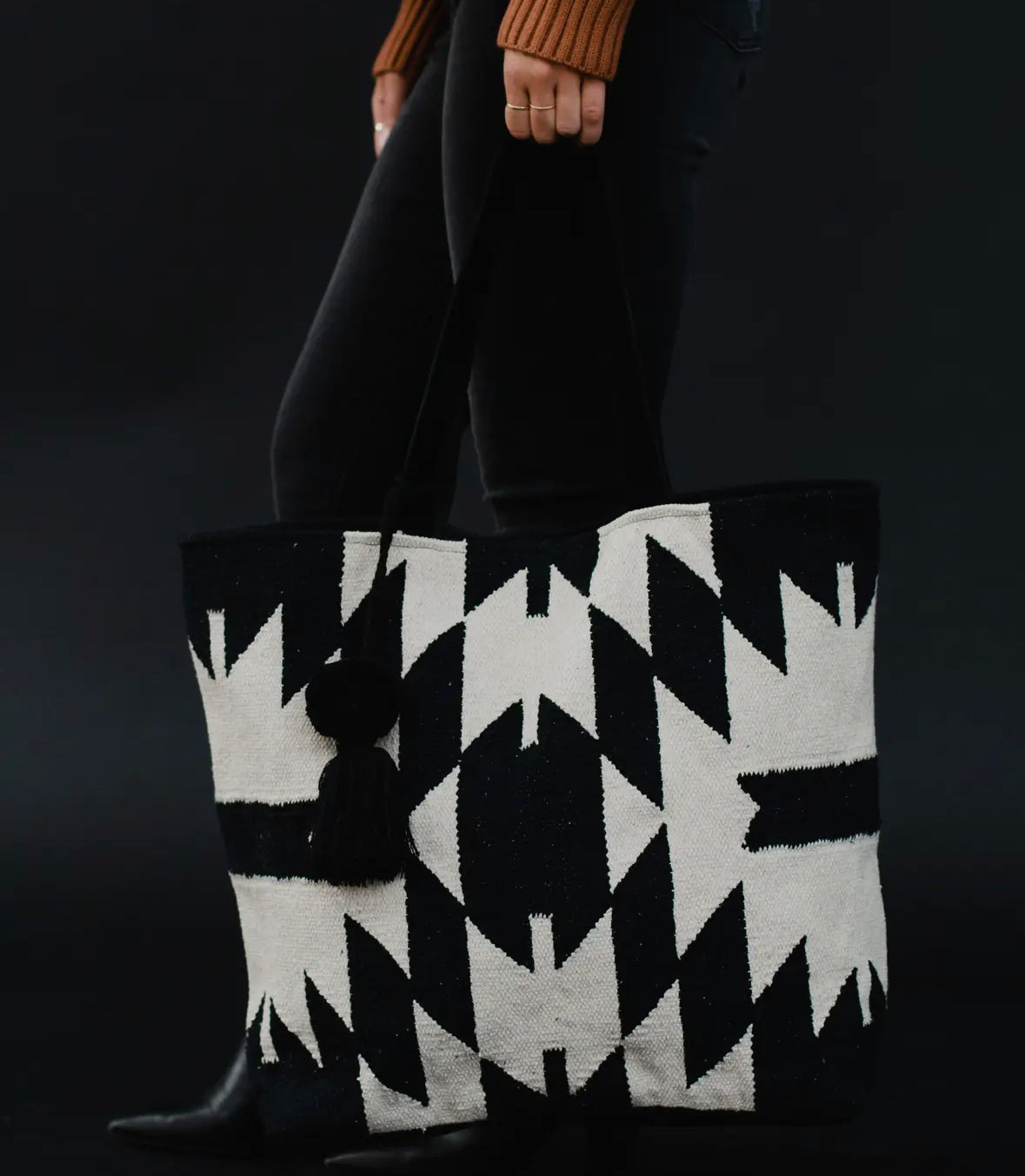 Charlie Black and Cream Aztec Tote