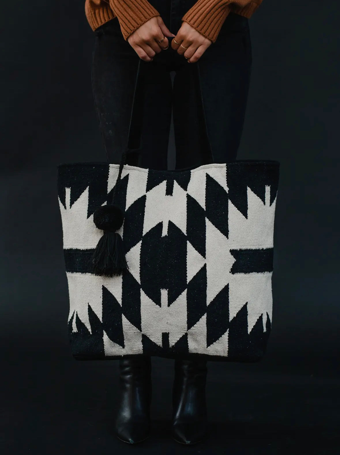 Charlie Black and Cream Aztec Tote