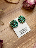 Load image into Gallery viewer, Sterling Silver Green Turquoise & Pearl Stud Earrings – Native Made by J. W.