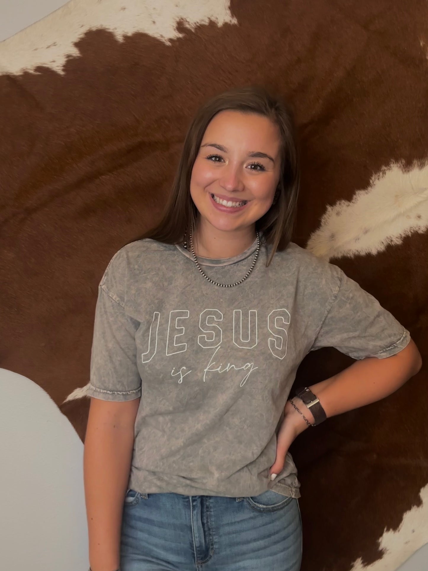 Jesus is King Tee in Grey