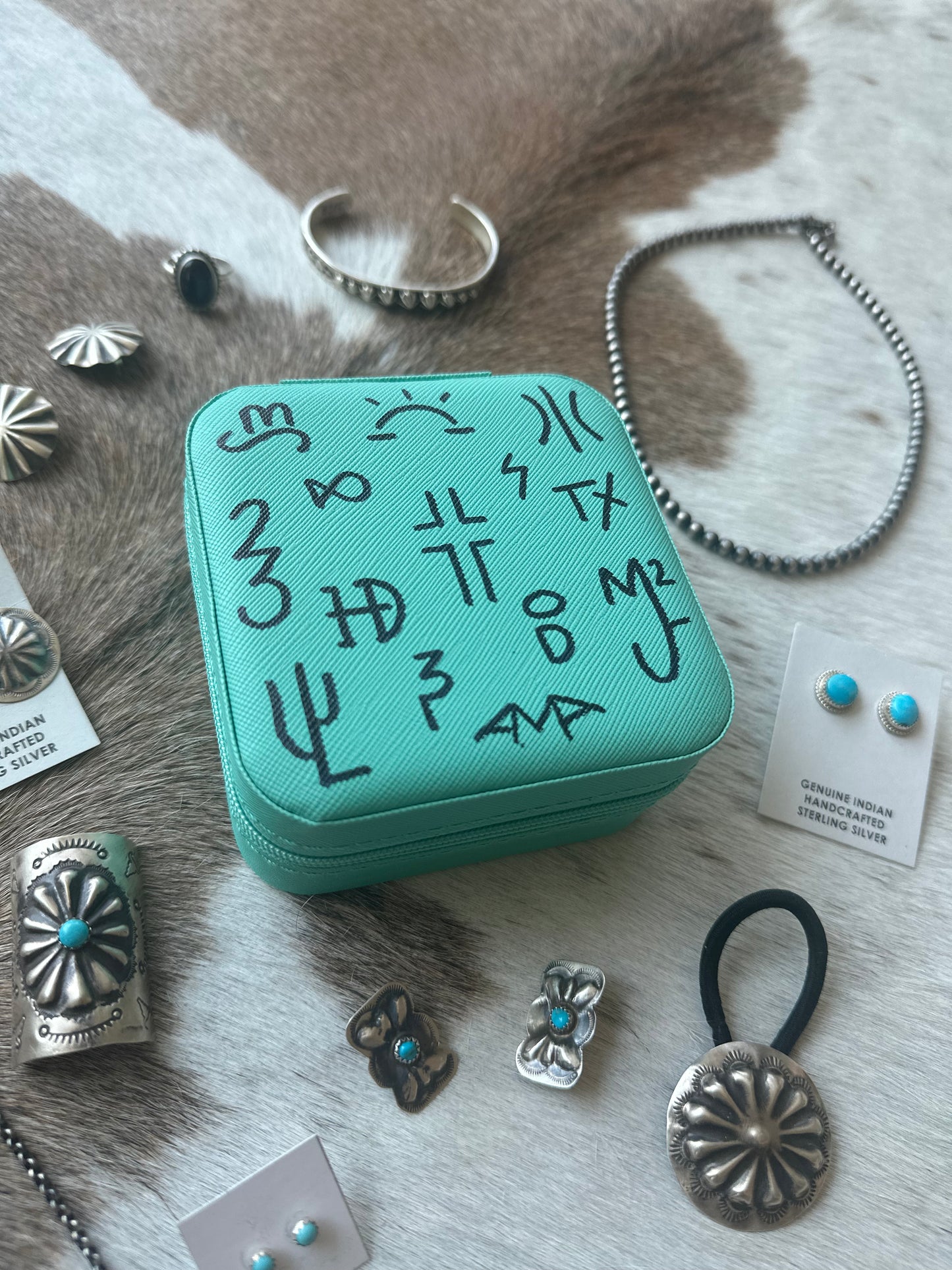 Mini Jewelry Case with Mirror-Brands in Turquoise