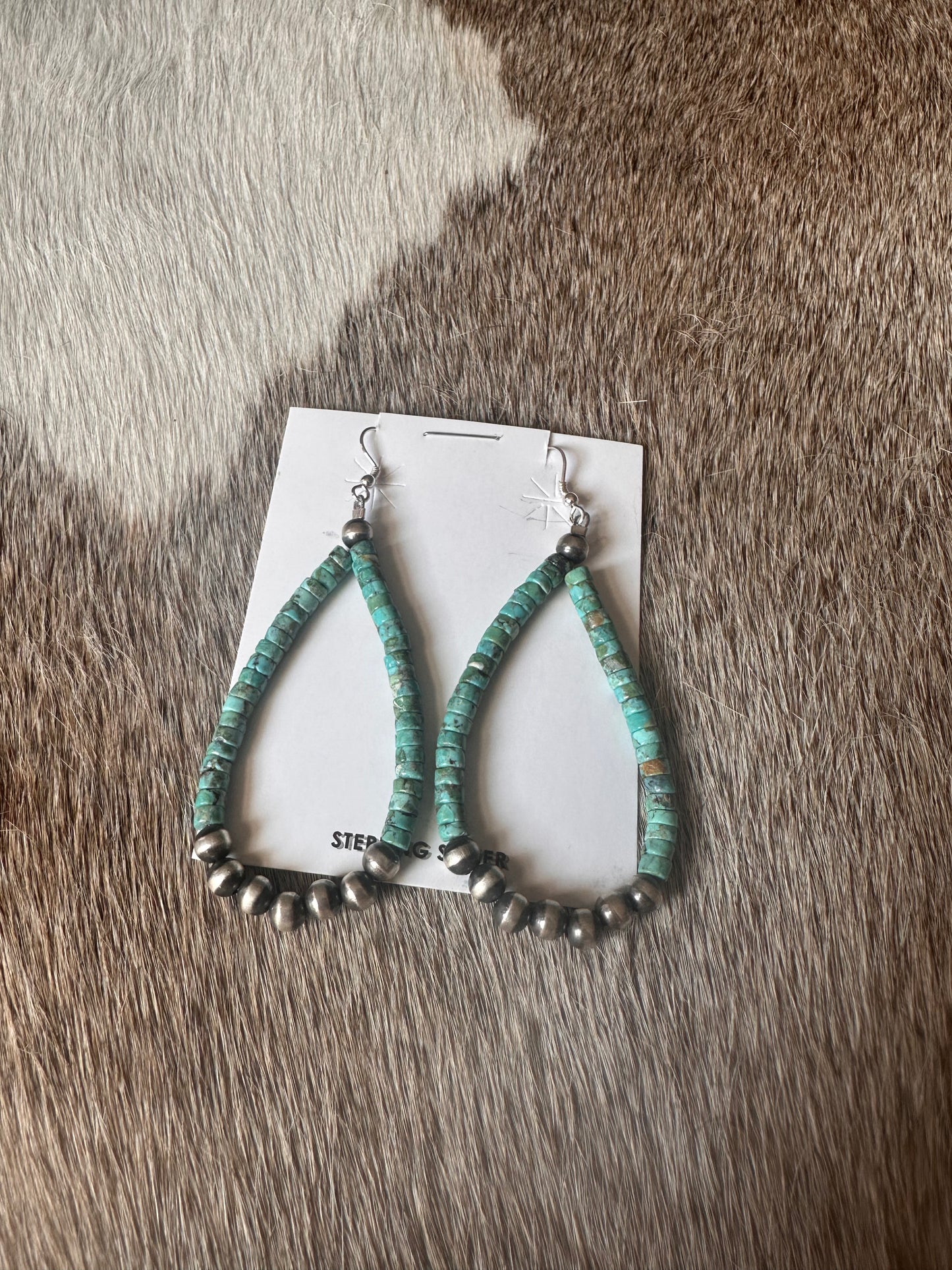 Turquoise with Navajo Pearls Teardrop Earrings