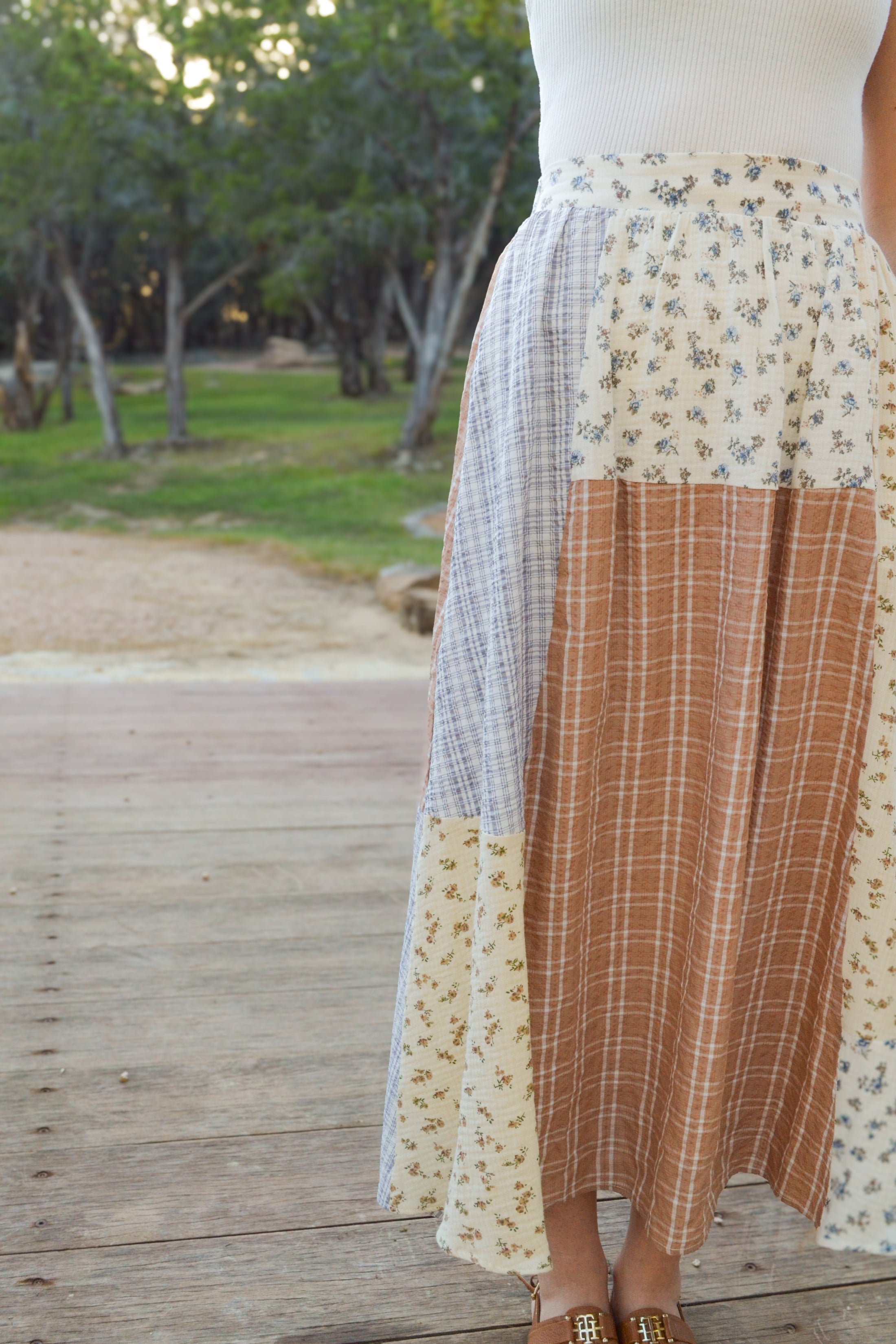 Meadow Quilt Patch Midi Skirt