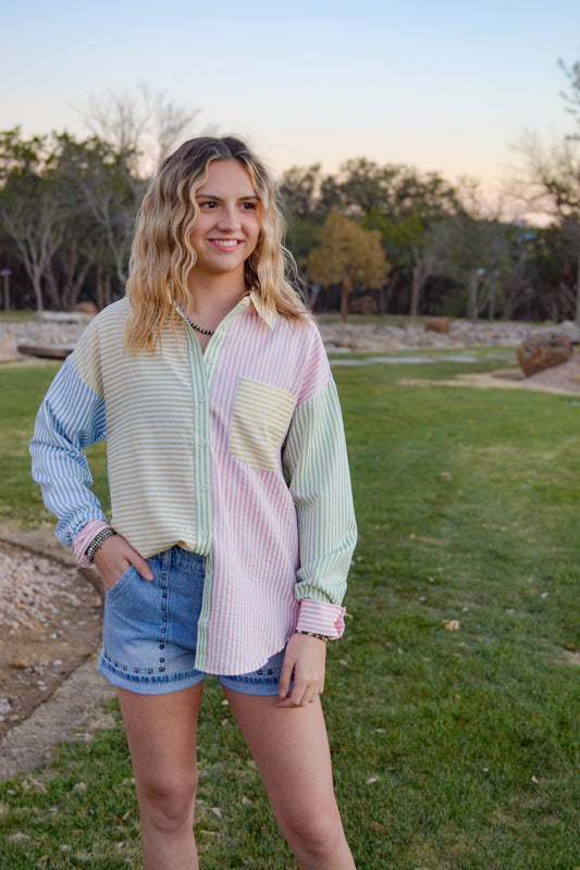Lacie Pastel Strip Button Down Top