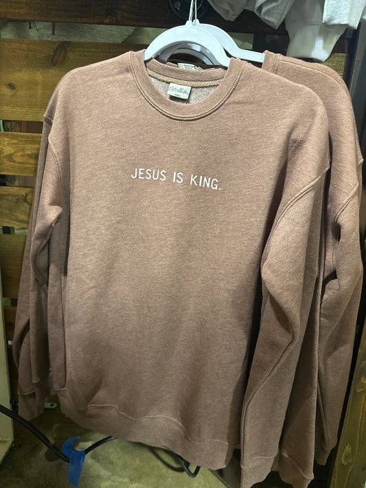 Jesus Is King Sweatshirt in Brown