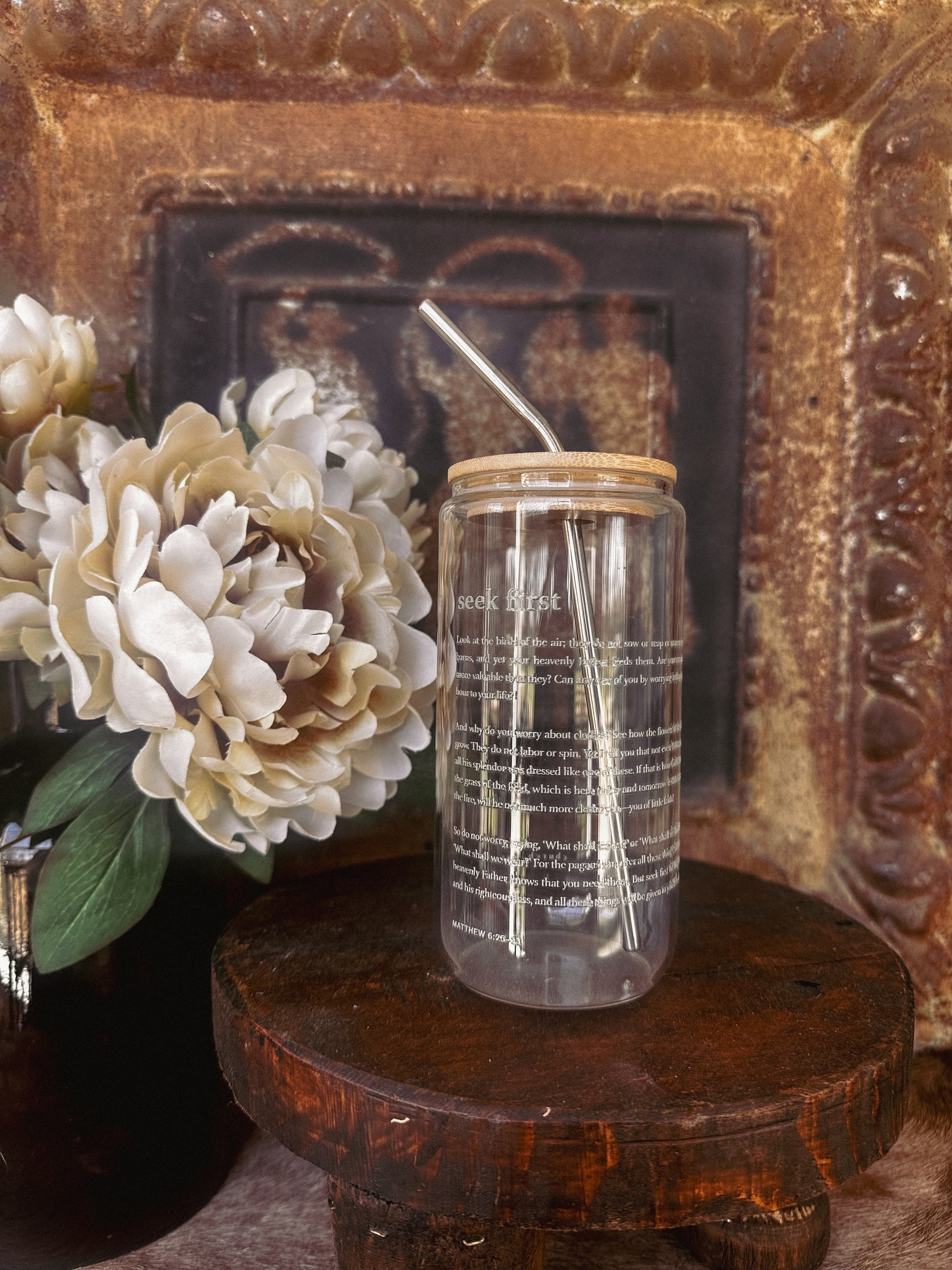 Seek First Glass Can with Straw