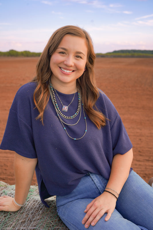 Cozy Knit Tee in Navy