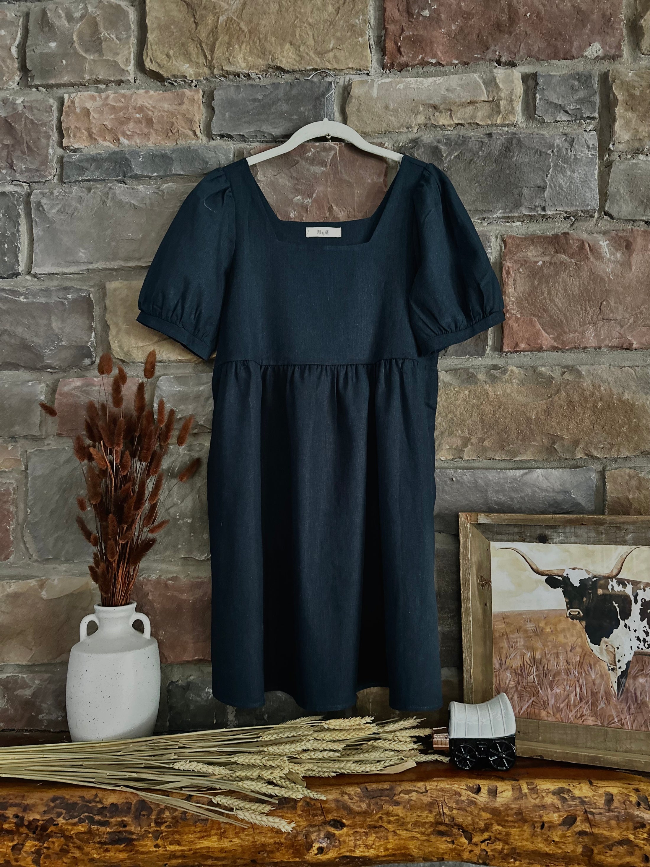 Nadine Navy Linen BabyDoll Dress