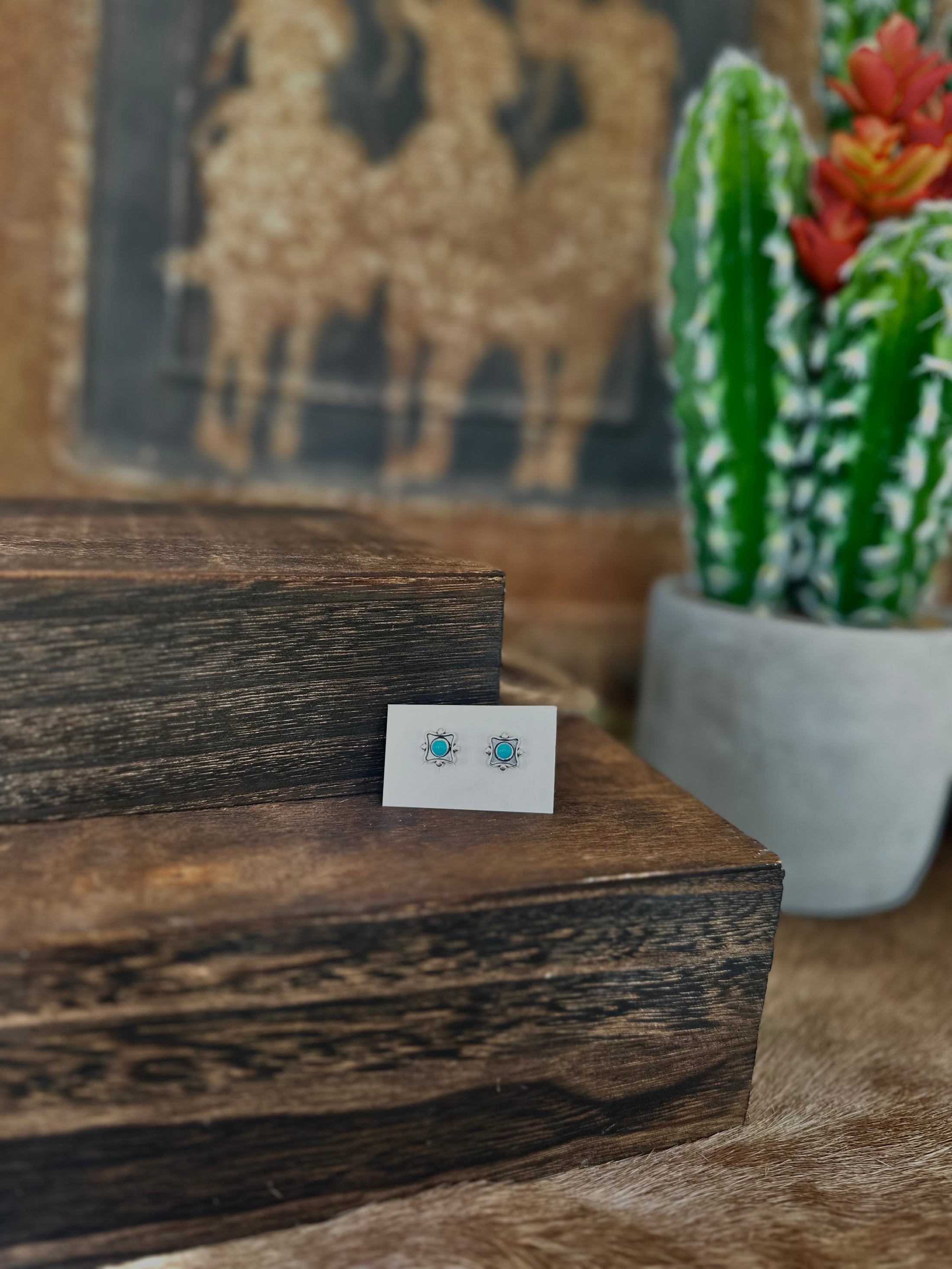 Detailed Small Turquoise Studs