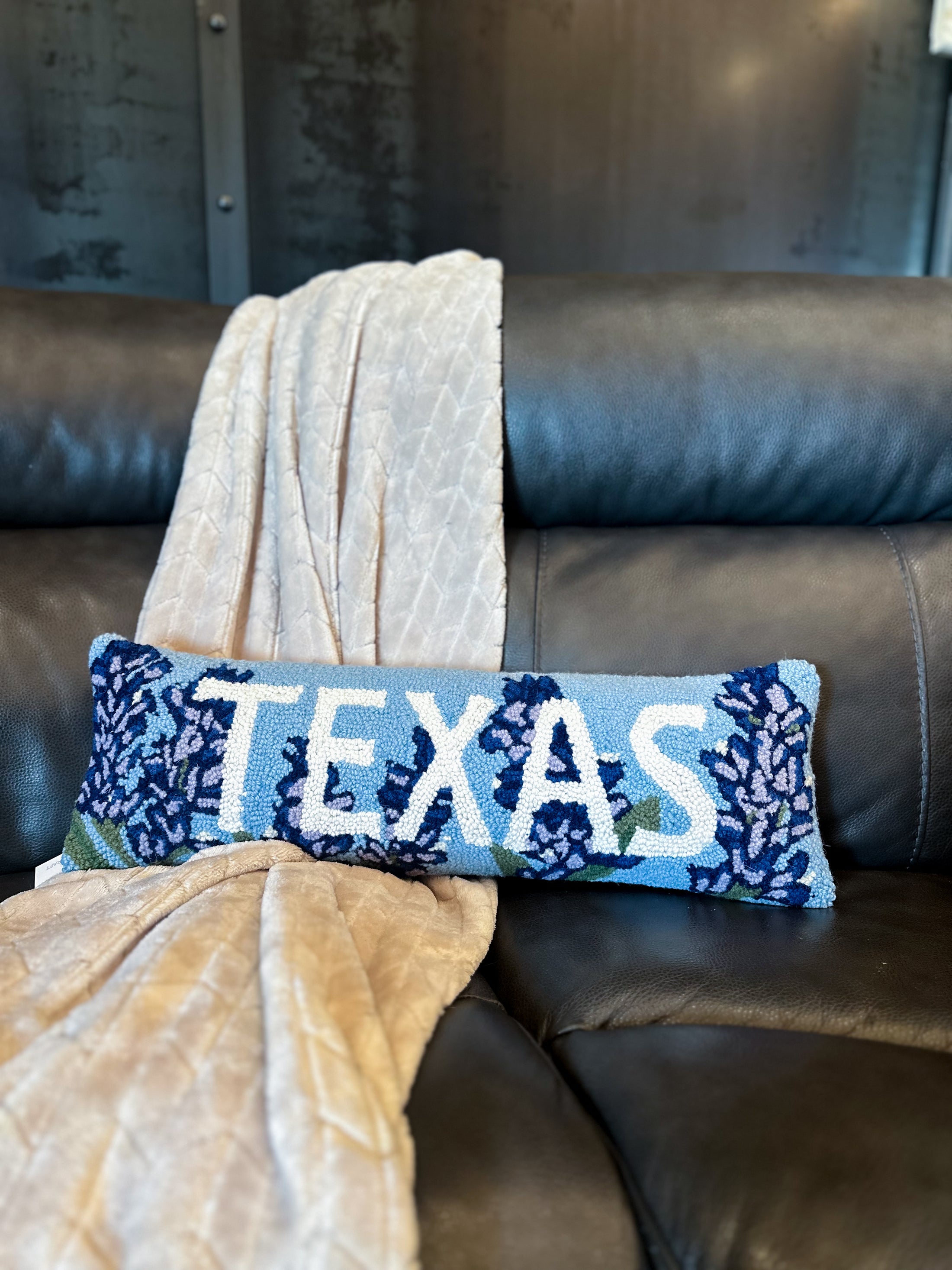 "Texas" Bluebonnet Background Hook Throw Pillow