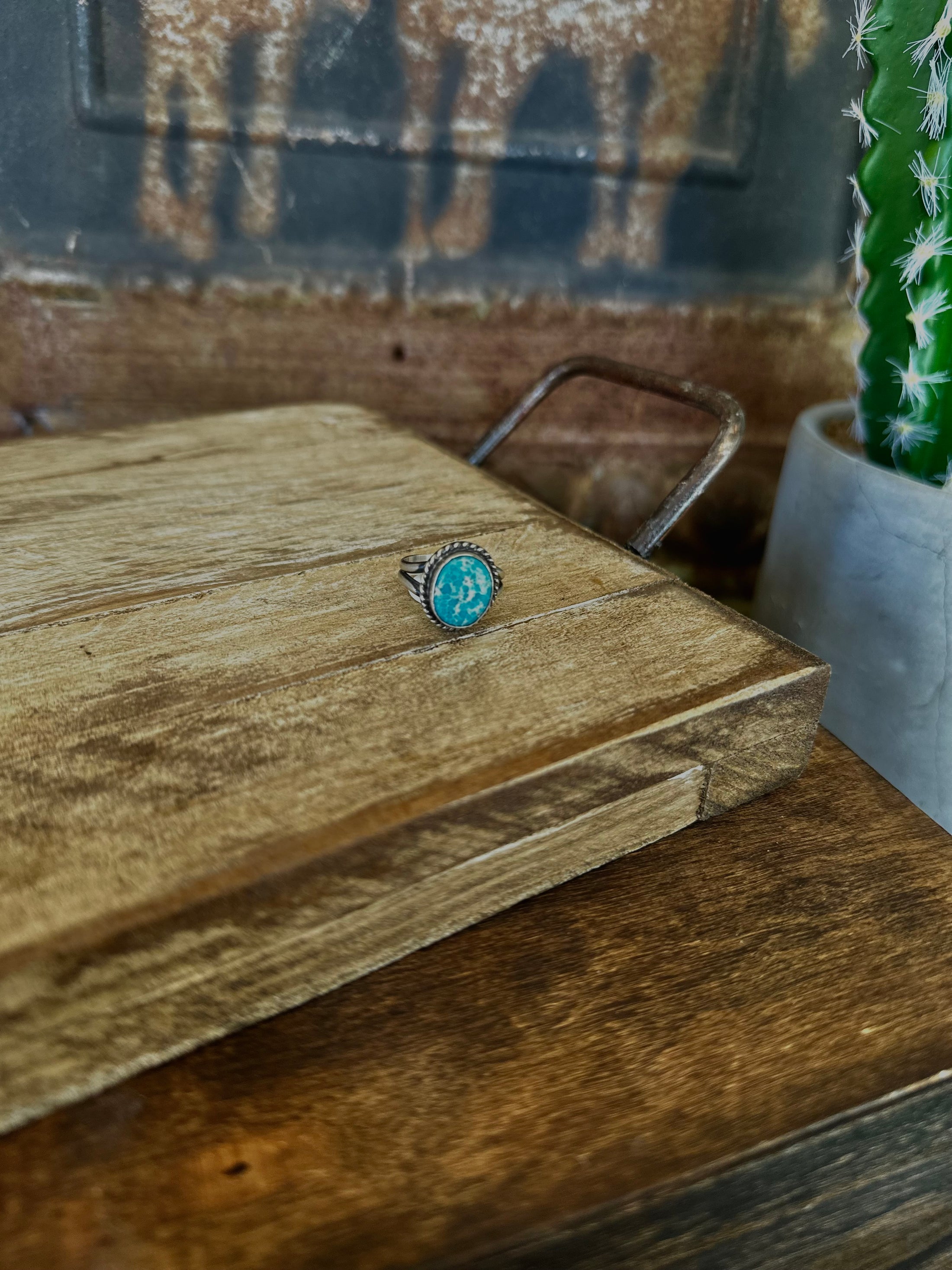 White Water Turquoise Rope Bezel Ring