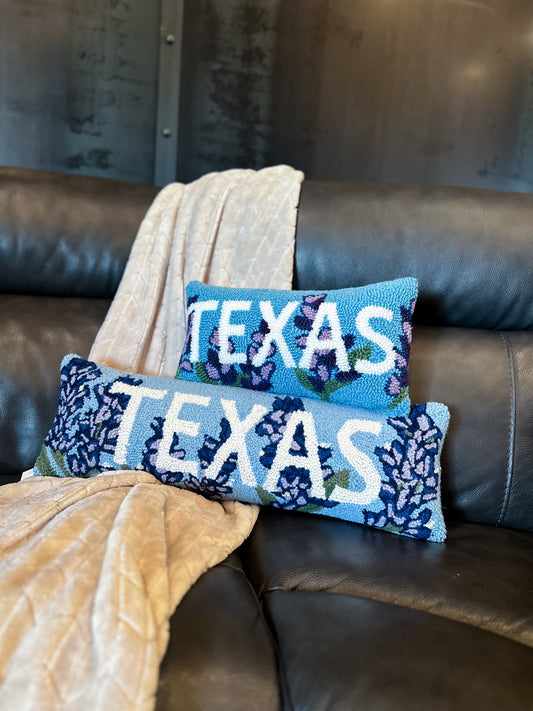 "Texas" Bluebonnet Background Hook Throw Pillow (Small)