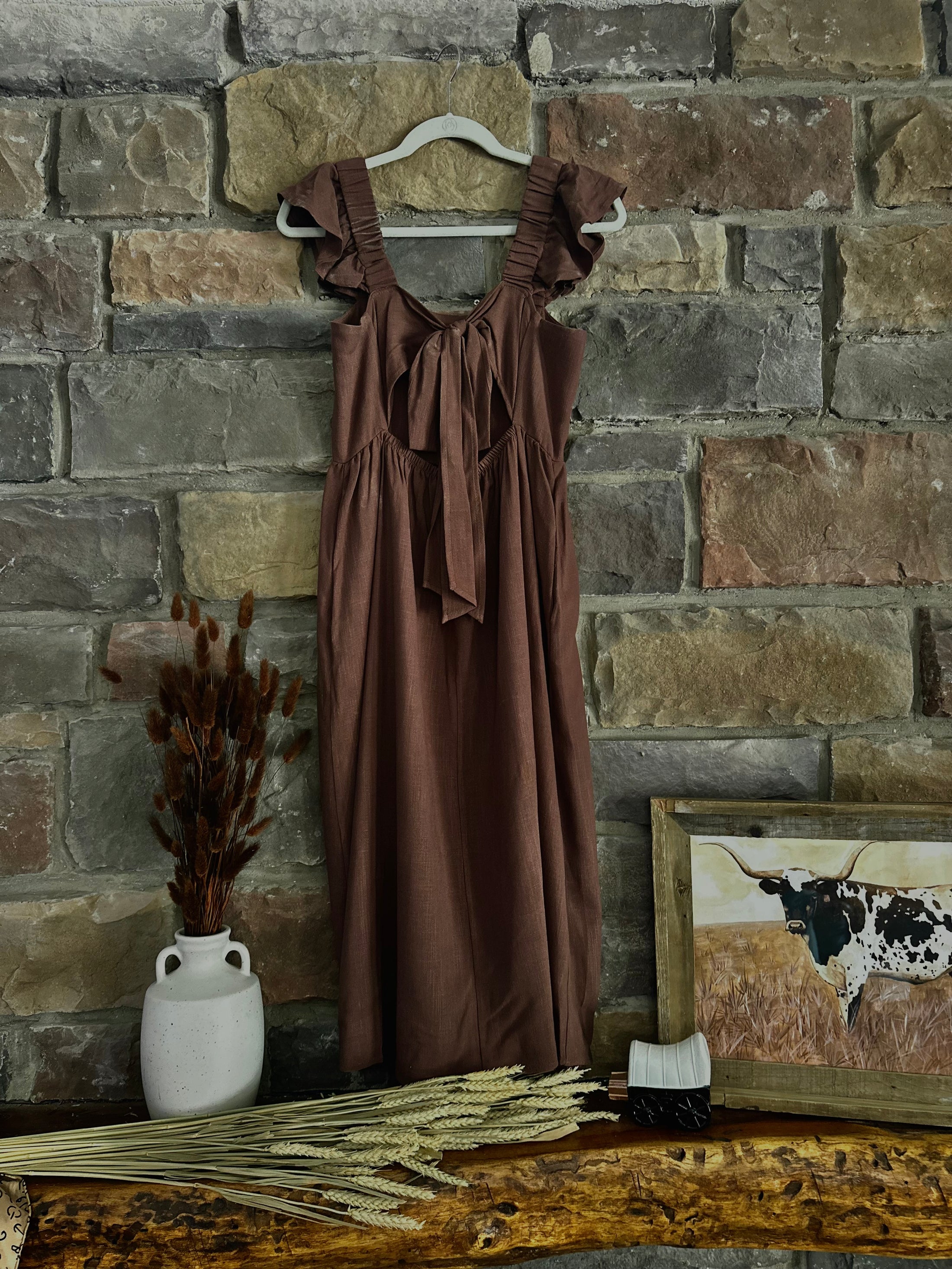 Dawn Linen Ruffle Sleeve Midi-Dress