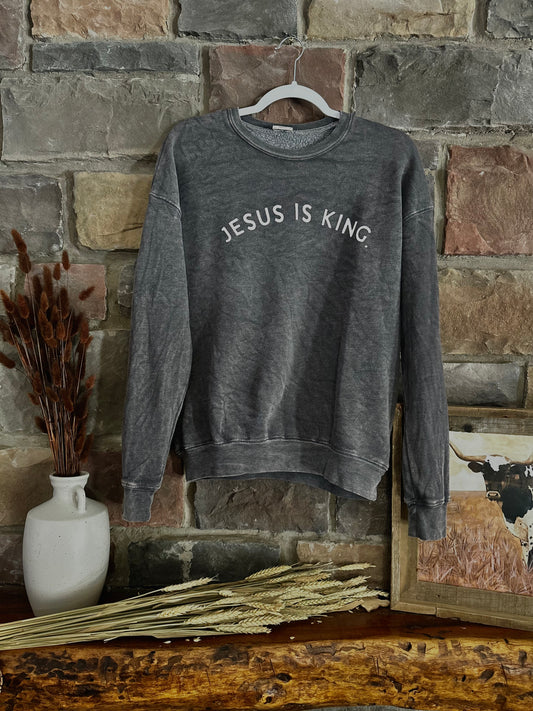 Jesus is King Mineral Wash Black Sweatshirt