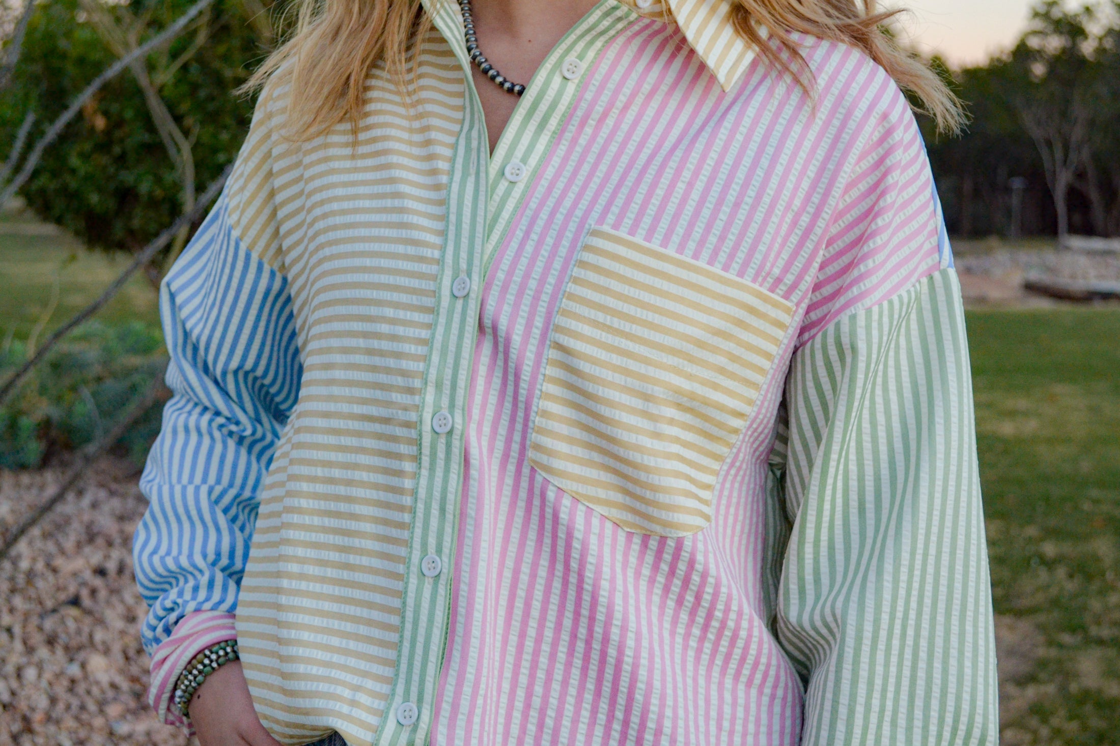 Lacie Pastel Strip Button Down Top