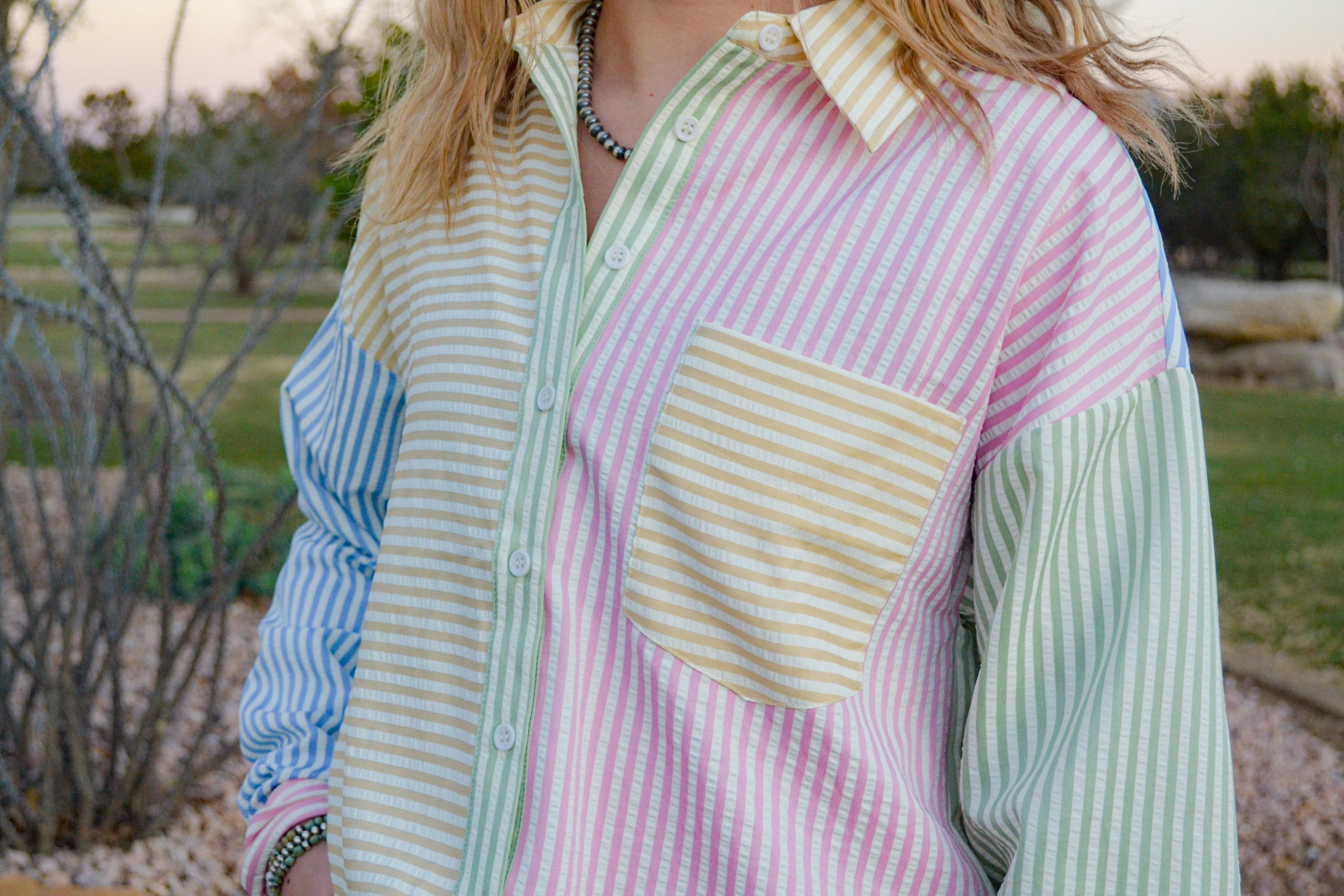 Lacie Pastel Strip Button Down Top