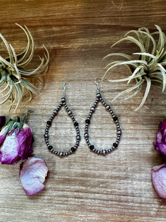 Sterling Silver Pearl & Black Onyx Teardrop Earrings