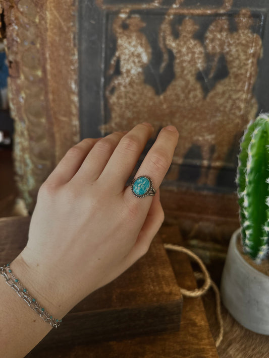 White Water Turquoise Rope Bezel Ring