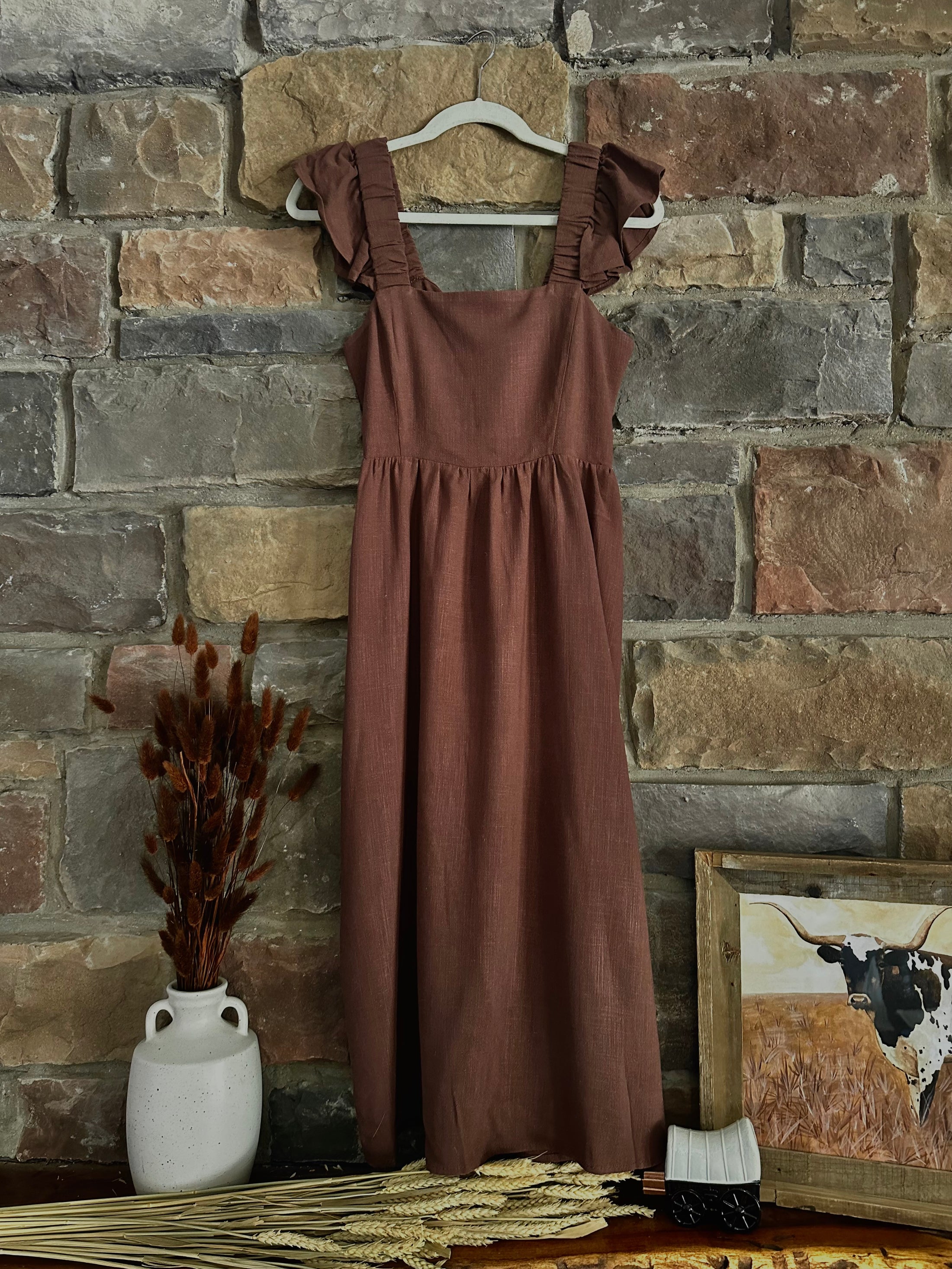 Dawn Linen Ruffle Sleeve Midi-Dress