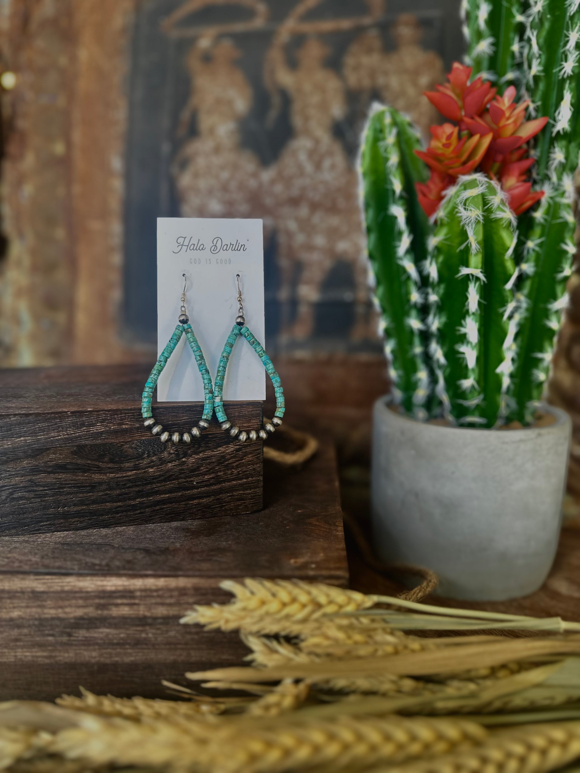 Turquoise with Navajo Pearl Style Teardrop Earrings