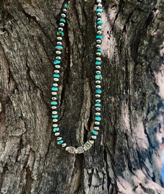 SCRIPTUR356 Custom Verse Turquoise and Navajo Pearl Style Necklace