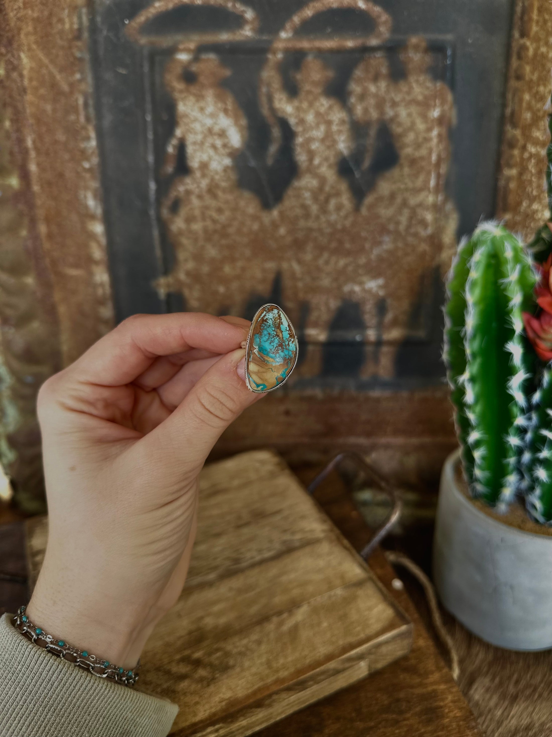 Statement Stamped Boulder Turquoise Ring