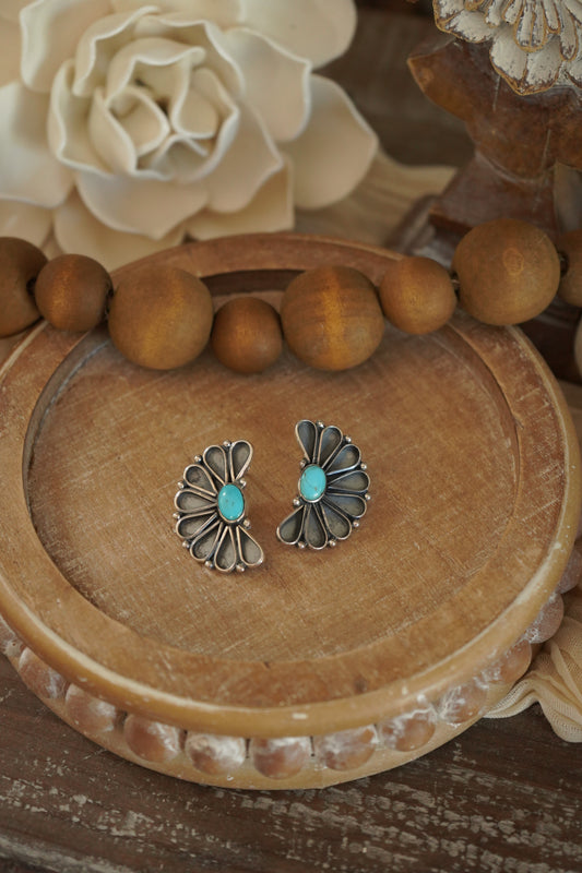 Half Floral Cluster Turquoise Earrings