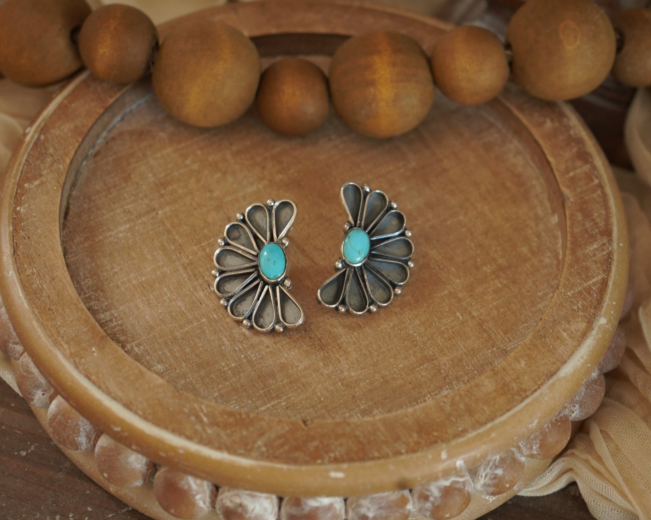 Half Floral Cluster Turquoise Earrings