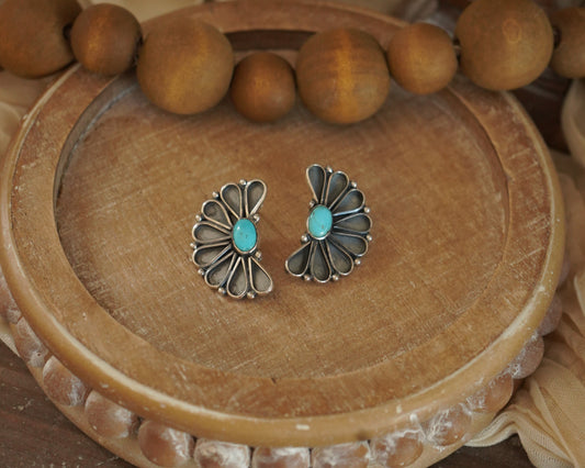 Half Floral Cluster Turquoise Earrings