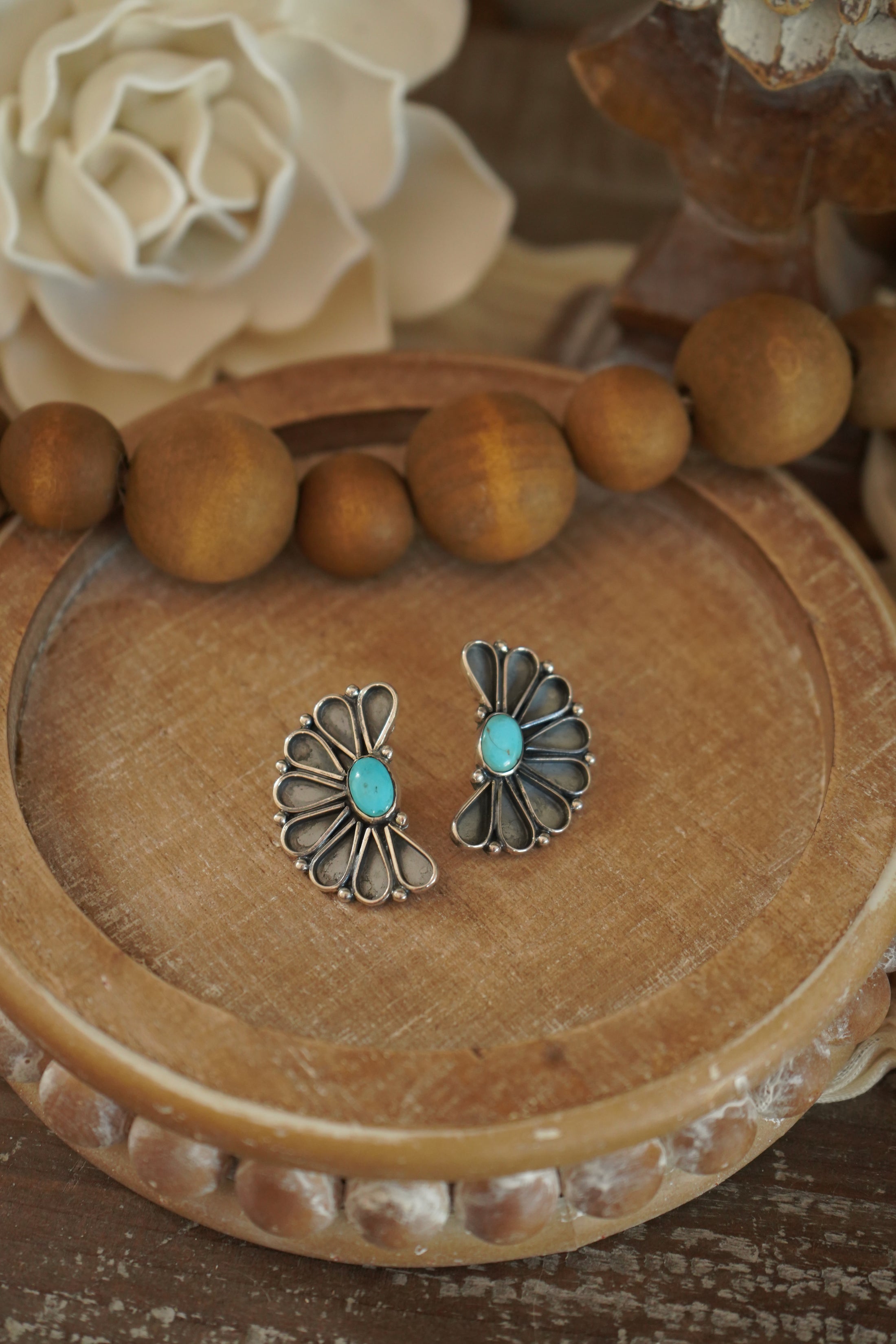 Half Floral Cluster Turquoise Earrings