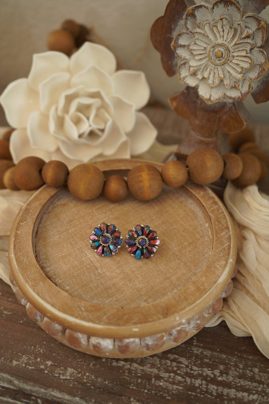 Pink and Purple Dahlia Cluster Earrings
