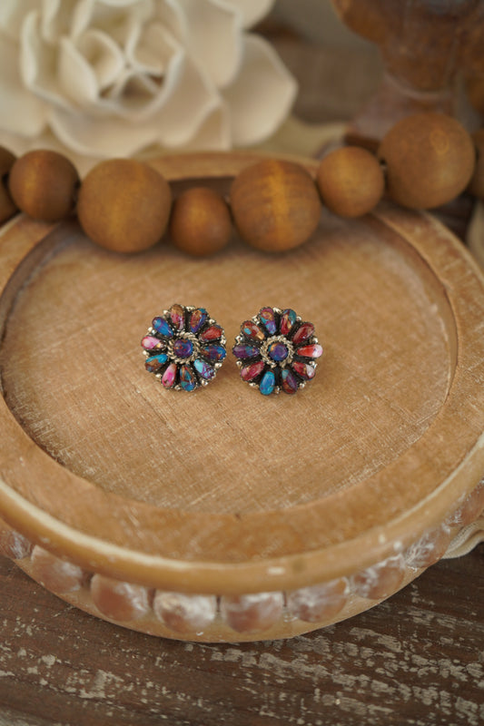 Pink and Purple Dahlia Cluster Earrings