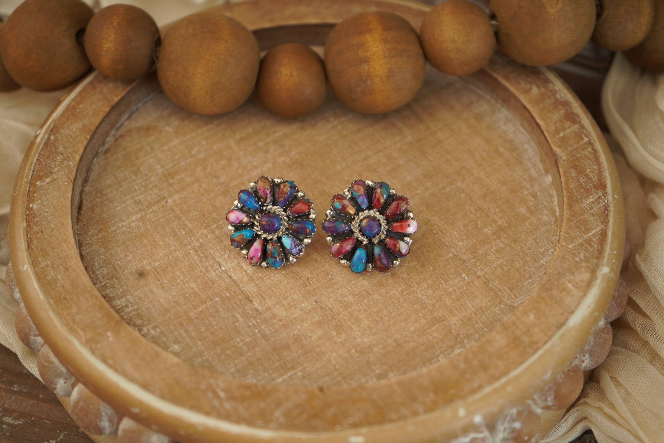 Pink and Purple Dahlia Cluster Earrings