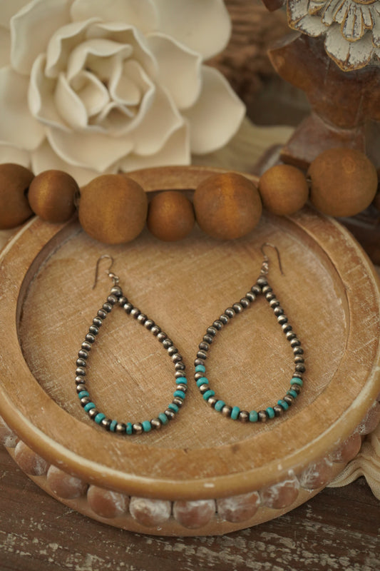 Turquoise and Sterling Silver Pearl Teardrop Earrings