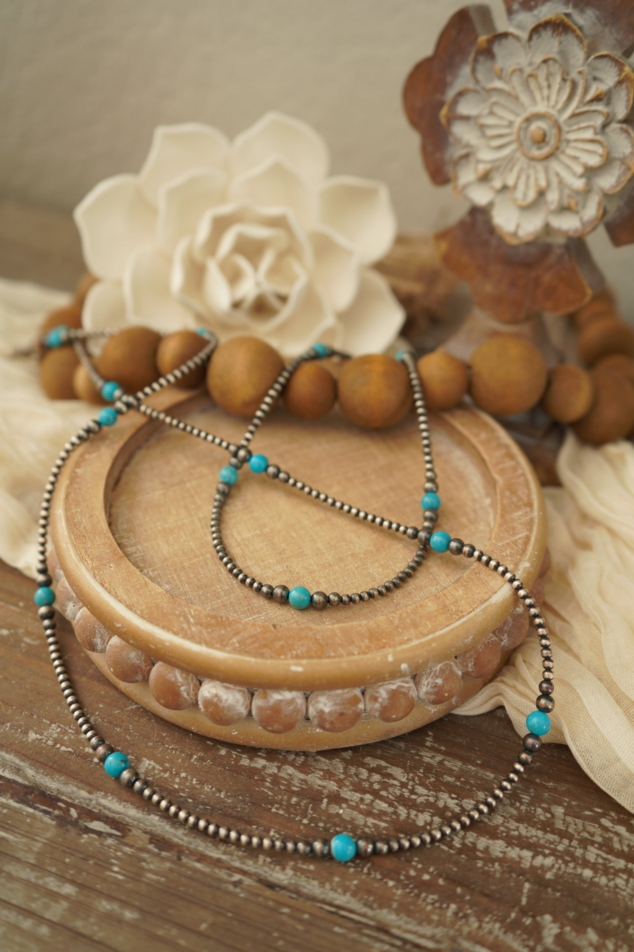 Everyday Graduated Pearls with Turquoise Necklace