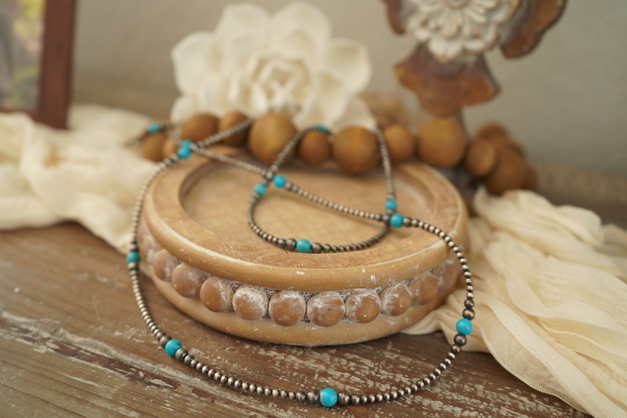 Everyday Graduated Pearls with Turquoise Necklace