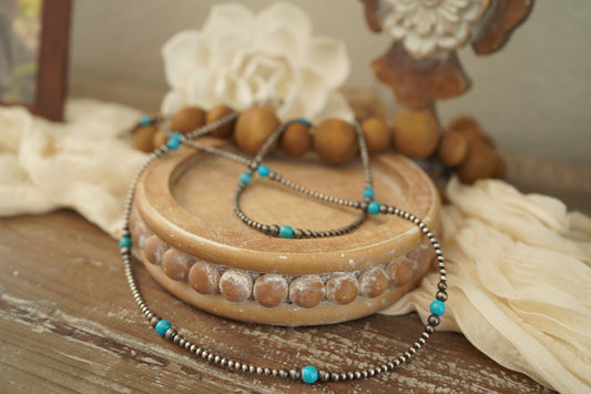Everyday Graduated Pearls with Turquoise Necklace