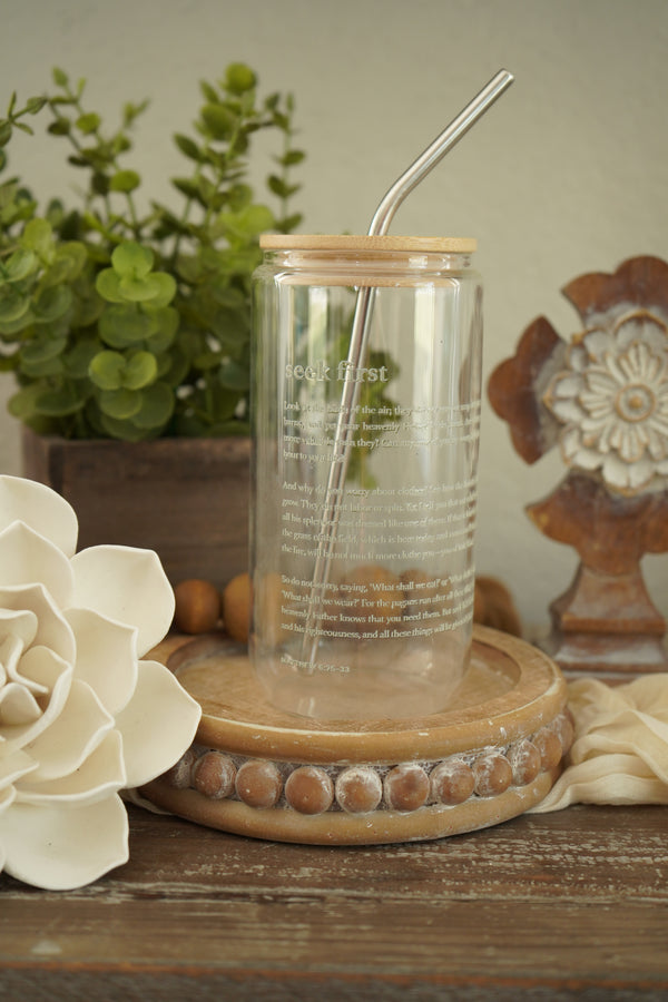 Seek First Glass Can with Straw