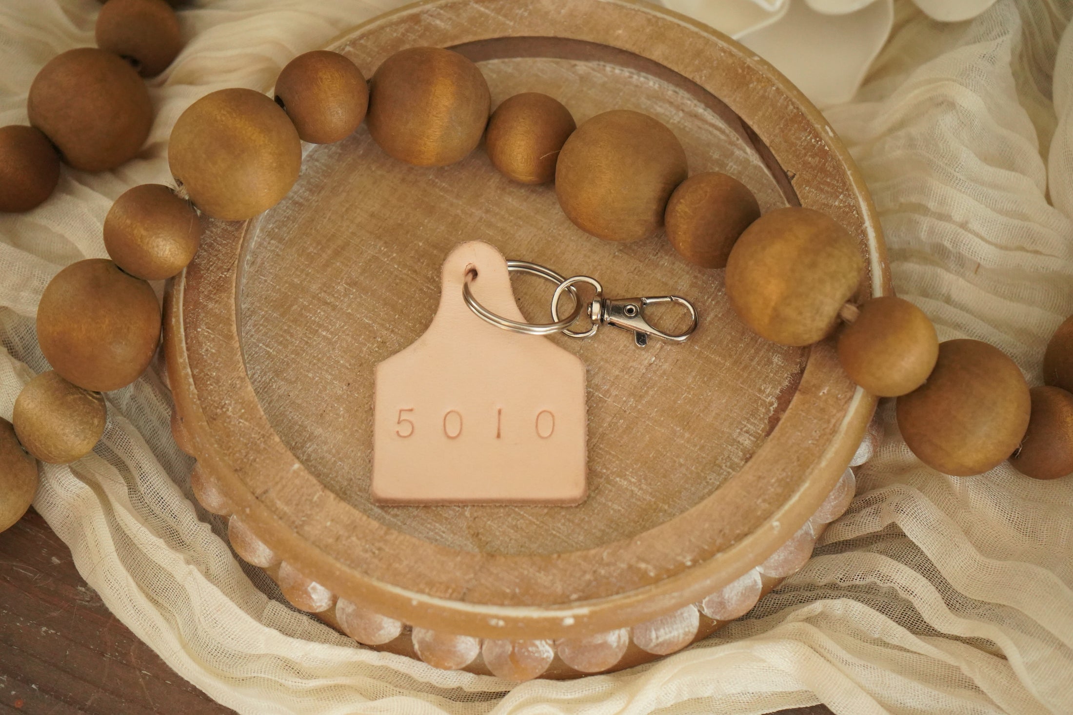 5010 - Psalm 50:10 He Owns The Cattle Leather Keychain - SCRIPTUR356