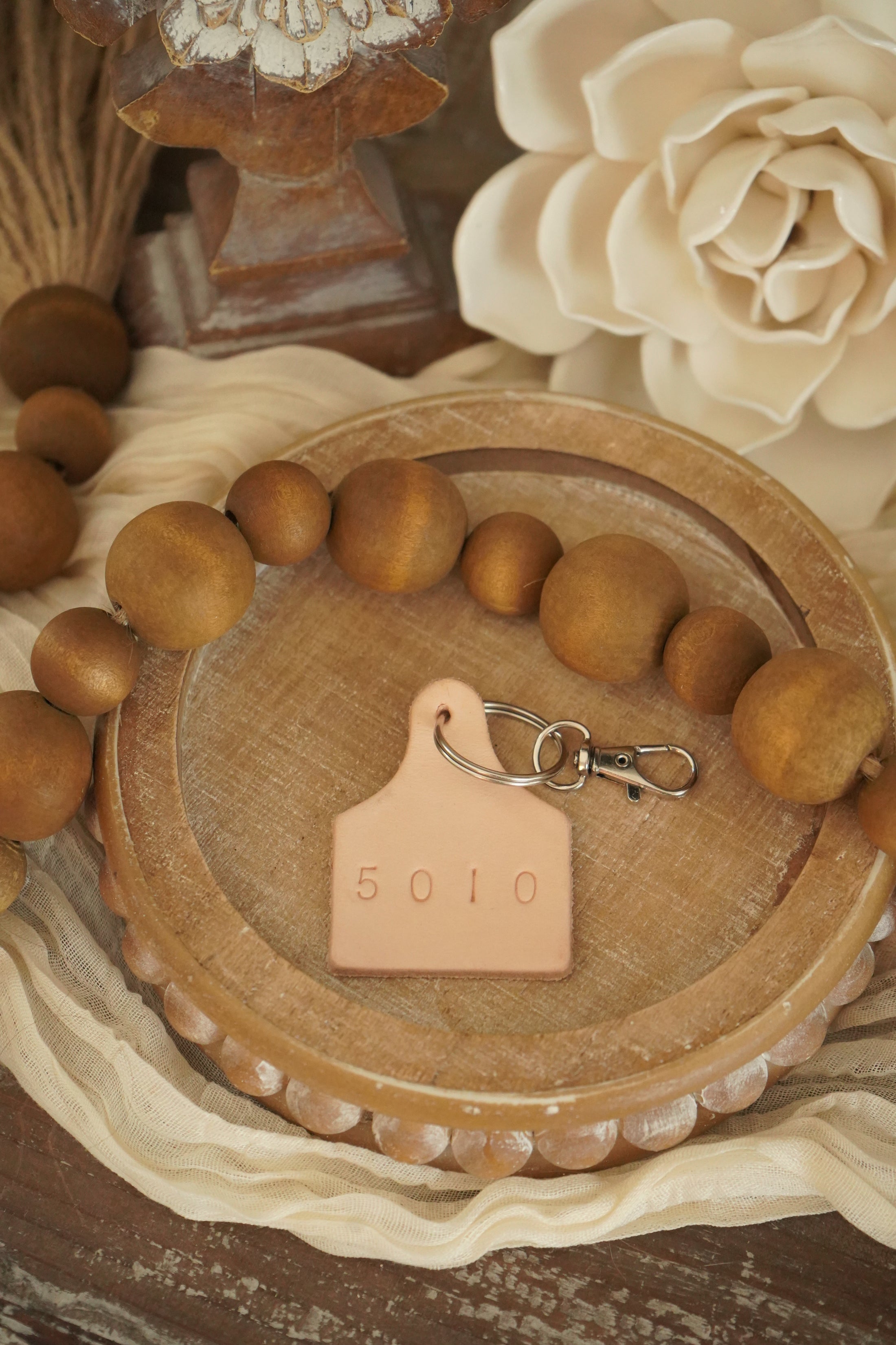 5010 - Psalm 50:10 He Owns The Cattle Leather Keychain - SCRIPTUR356