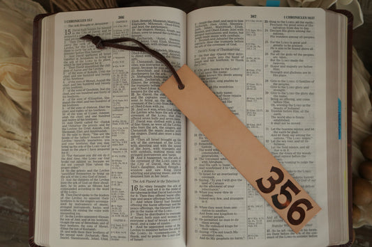 356 - Proverbs 3:56 Leather Burned Bookmark