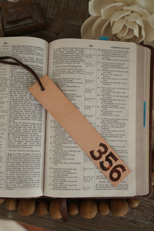 356 - Proverbs 3:56 Leather Burned Bookmark