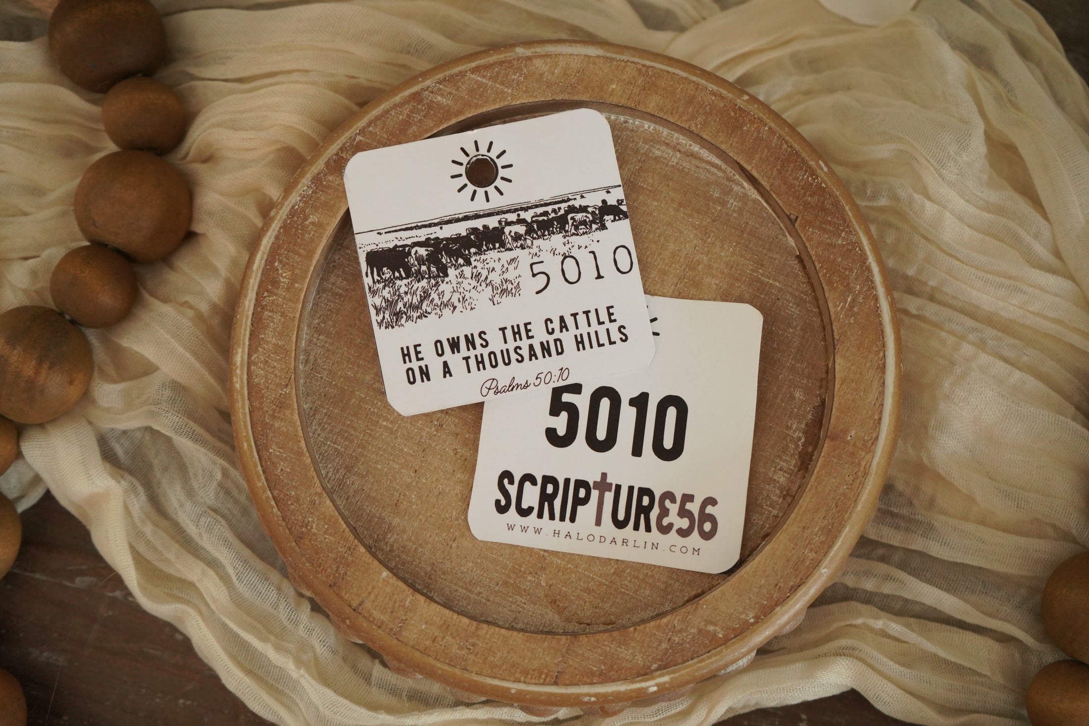 5010 - Psalm 50:10 He Owns The Cattle Leather Keychain - SCRIPTUR356