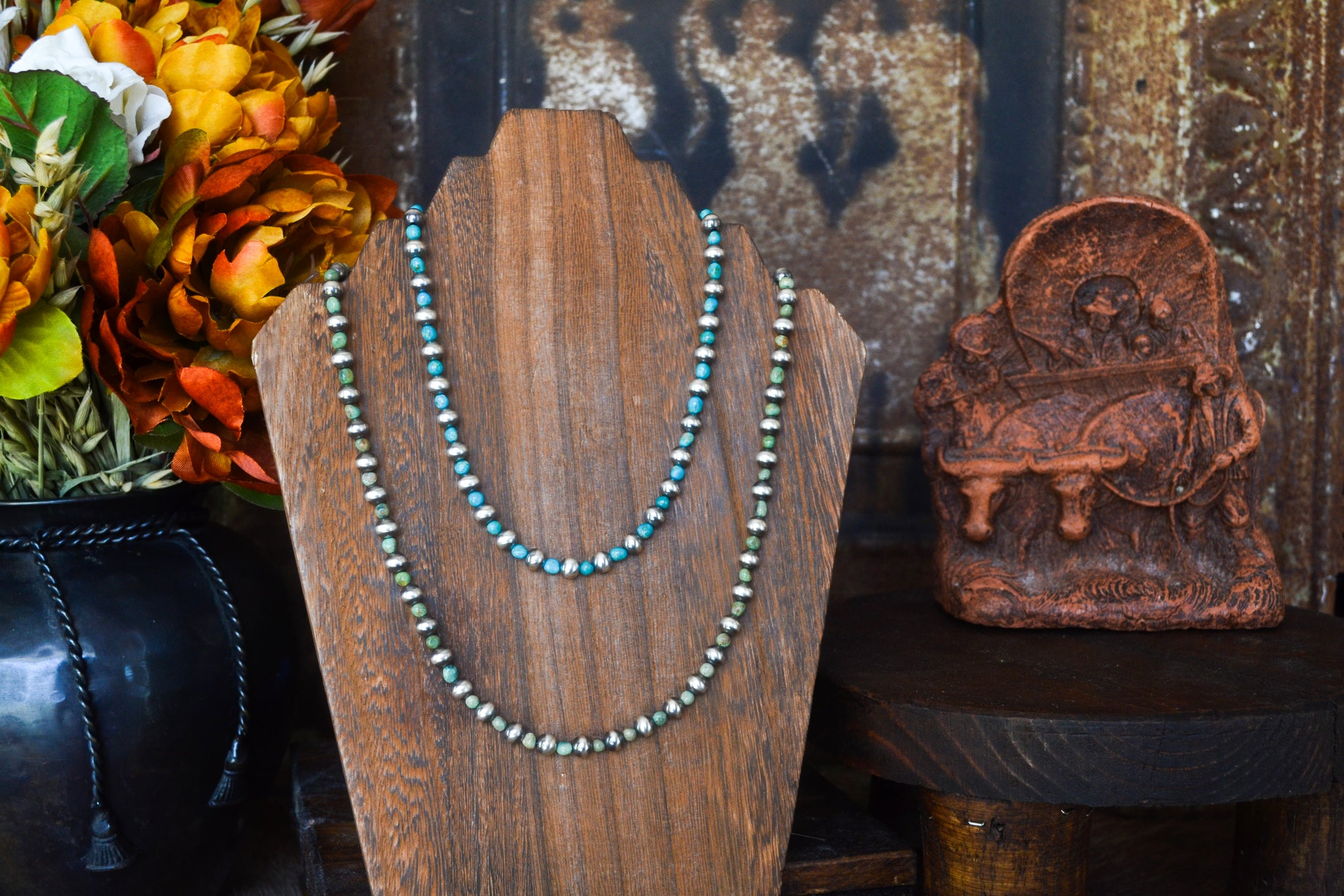 Maverick Sterling Silver Pearls and Turquoise Necklace - Various Lengths