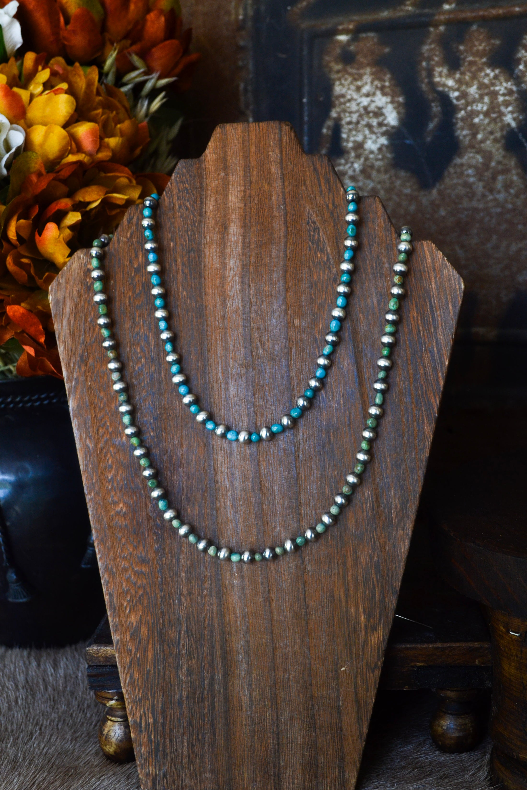 Maverick Sterling Silver Pearls and Turquoise Necklace - Various Lengths