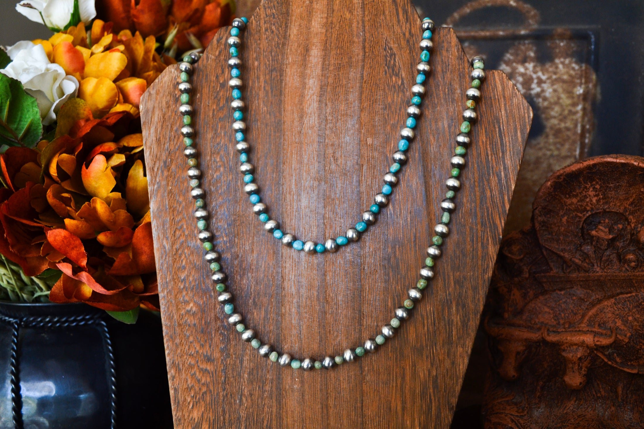 Maverick Sterling Silver Pearls and Turquoise Necklace - Various Lengths