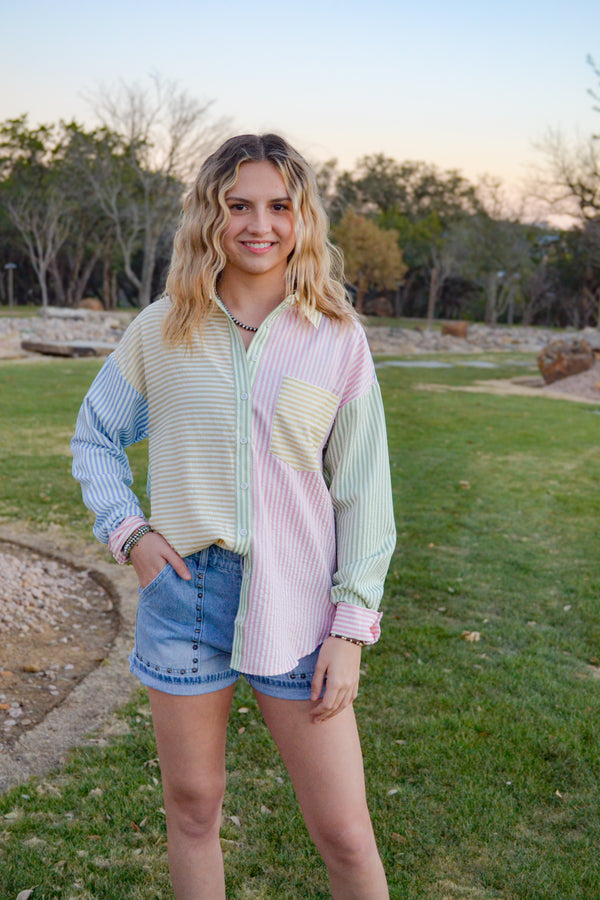 Lacie Pastel Strip Button Down Top