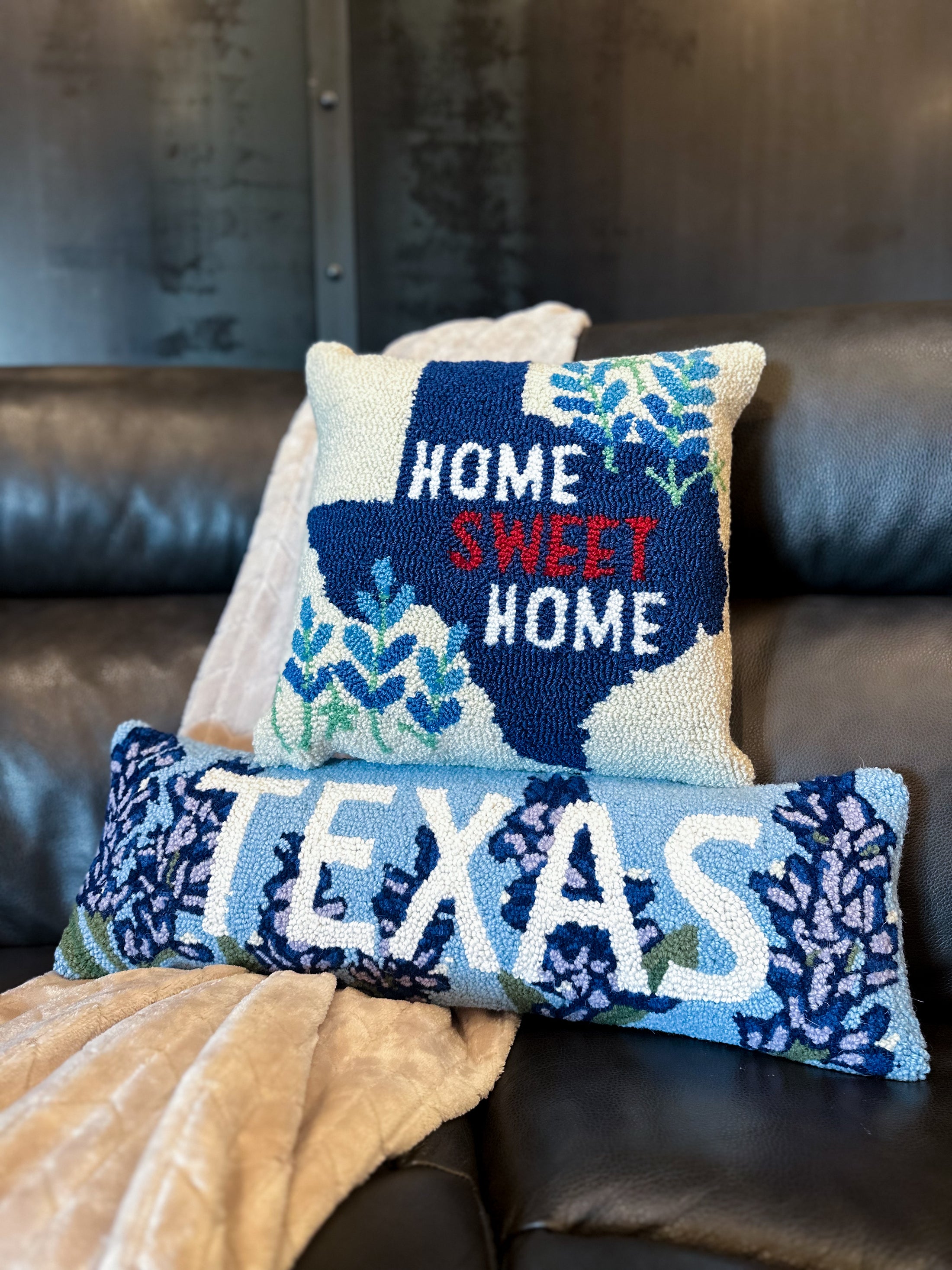 "Texas" Bluebonnet Background Hook Throw Pillow