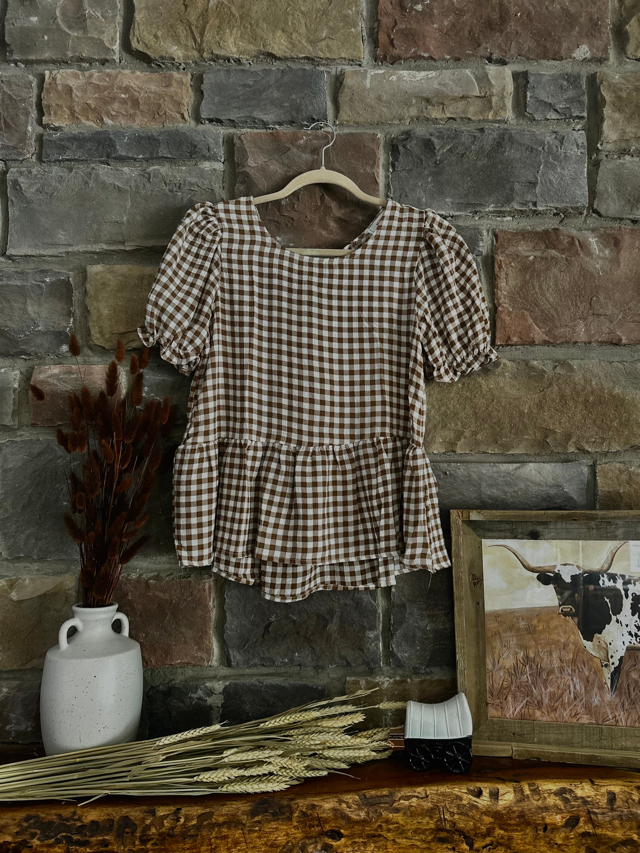 Anni Brown Gingham Babydoll Top