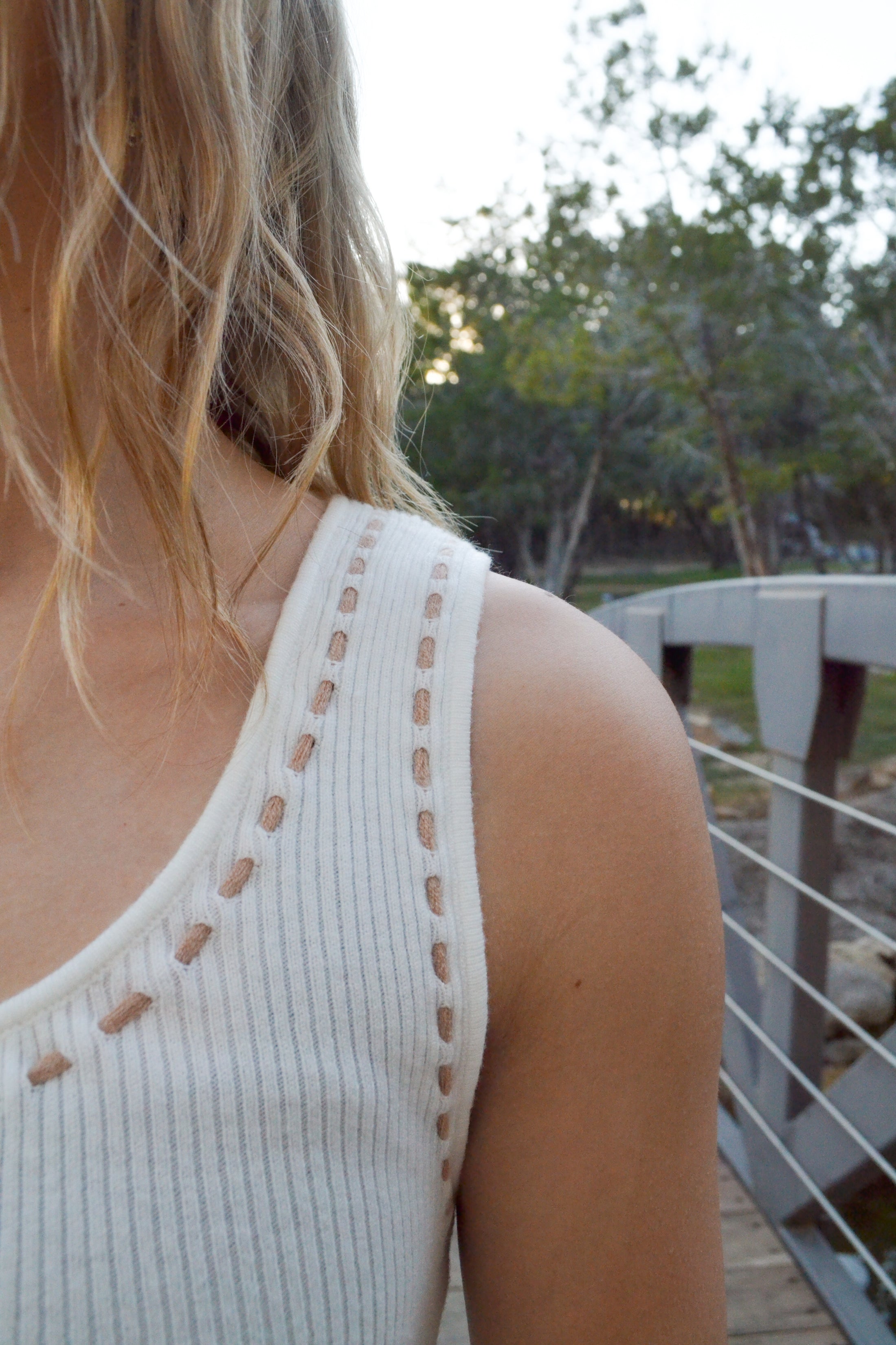 Buck Stitch Tank Top in White
